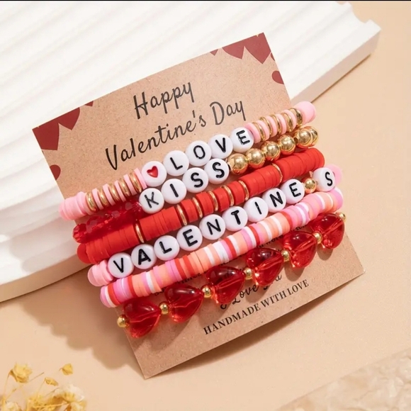 NEW! Trendy Valentine’s Bracelet Set – 6 Pieces with Heart Beads - Picture 7 of 7